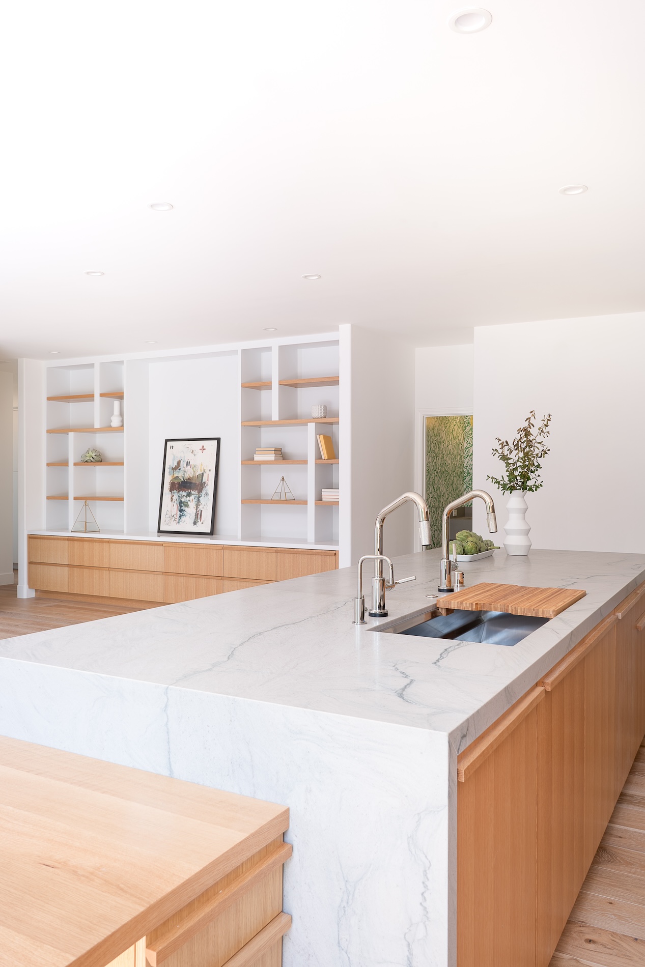 Waterfall White Marble Kitchen Island