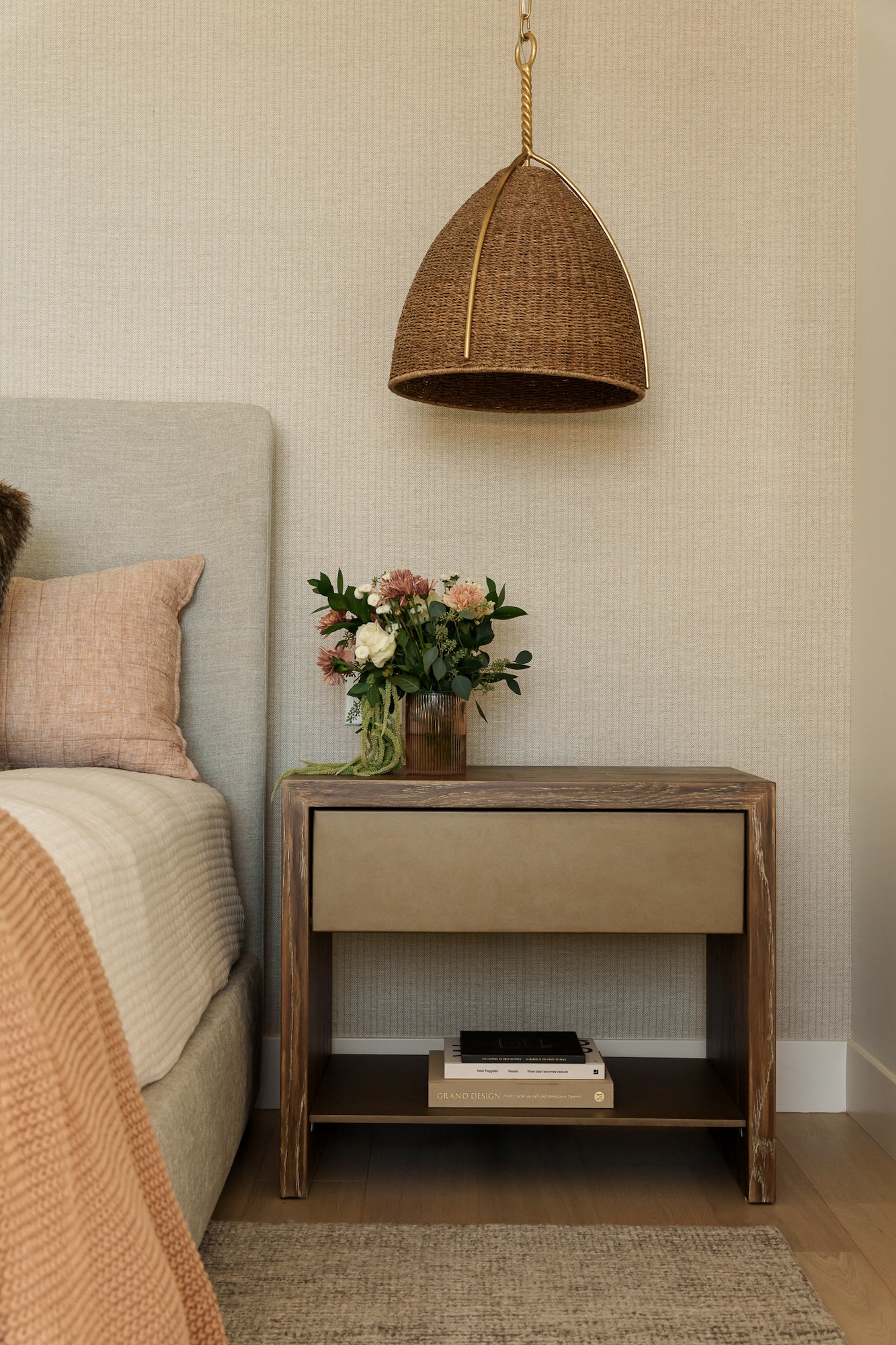 Bedroom Design Nighstand With Wicker Light