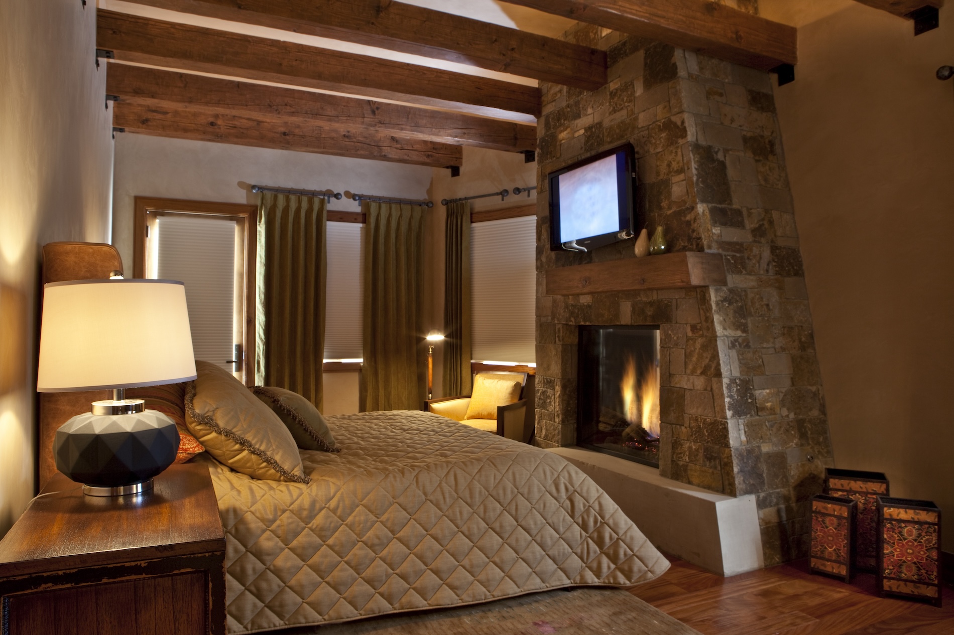 Bedroom With Stone Fireplace Telluride Co