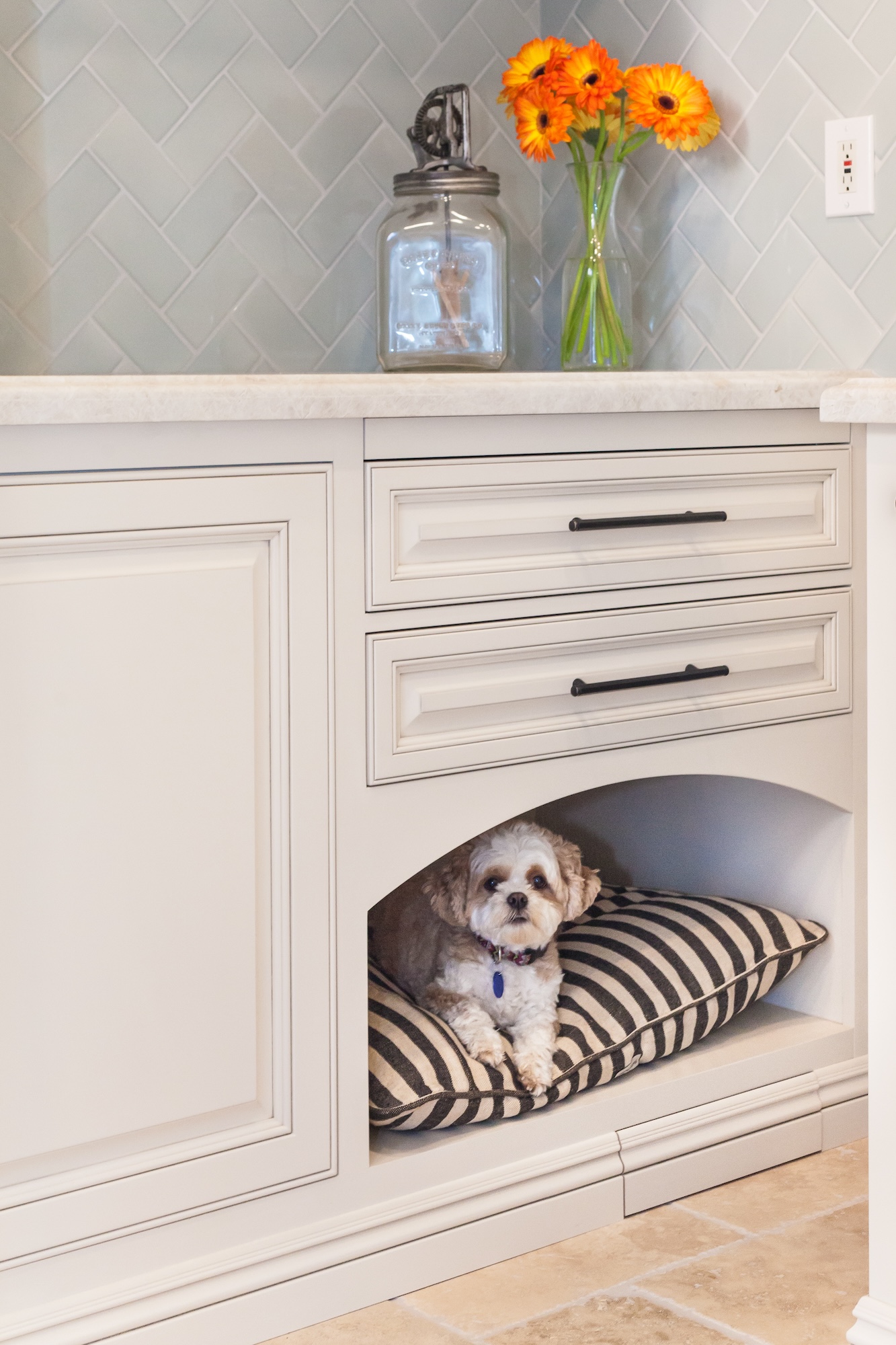 Custom Built In Dog Bed Under Cabinet