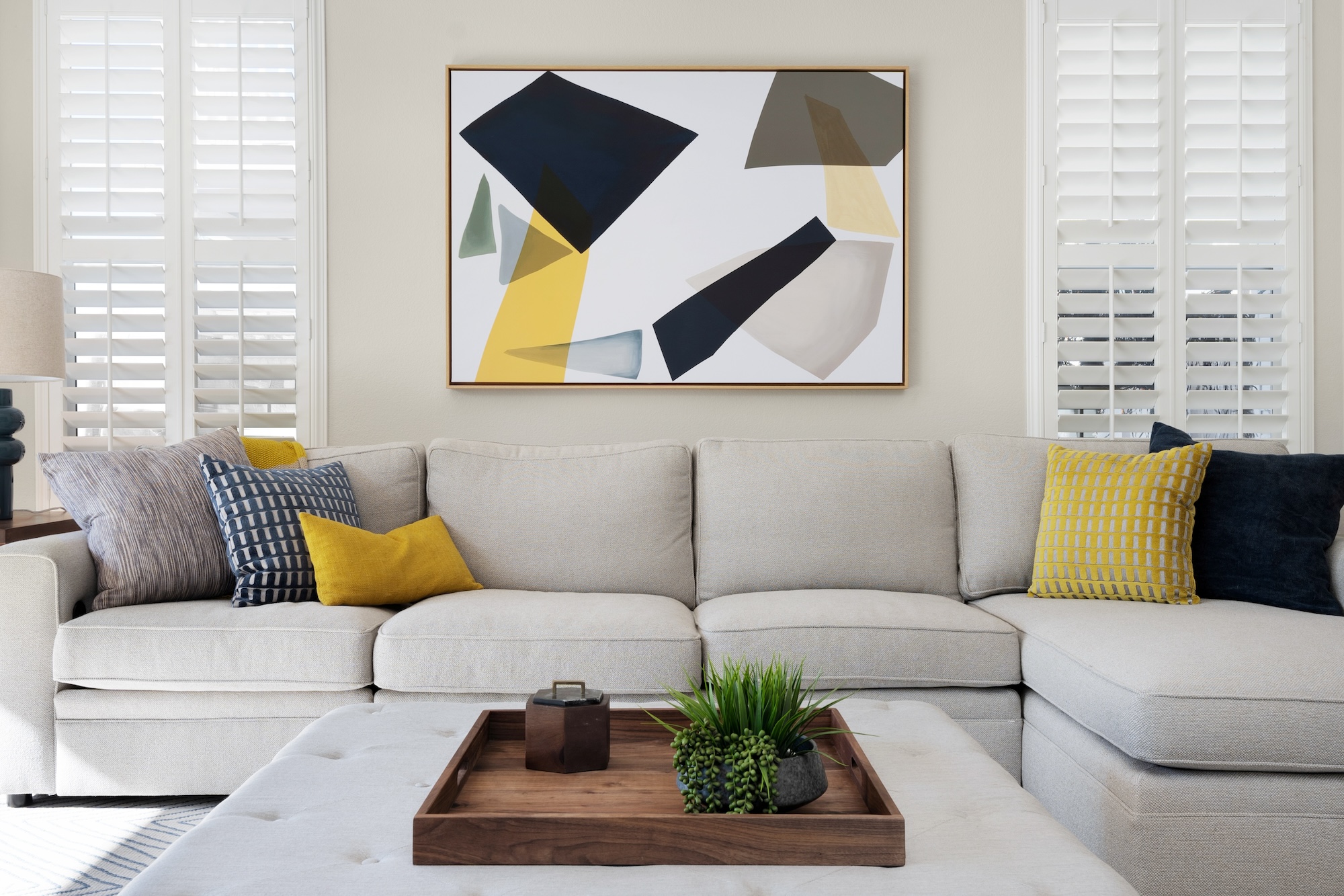 Greige Sofa Yellow Accent Pillows Interior Design