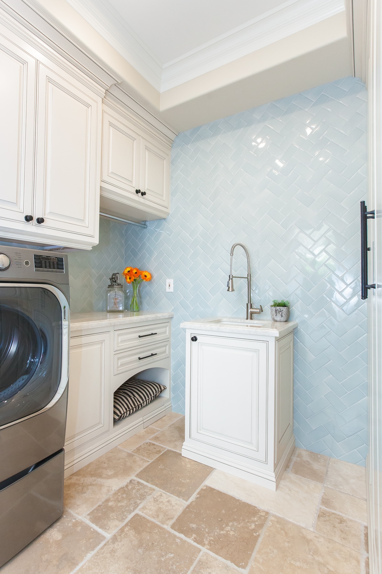 Laundry Room Design Pale Blue Tile