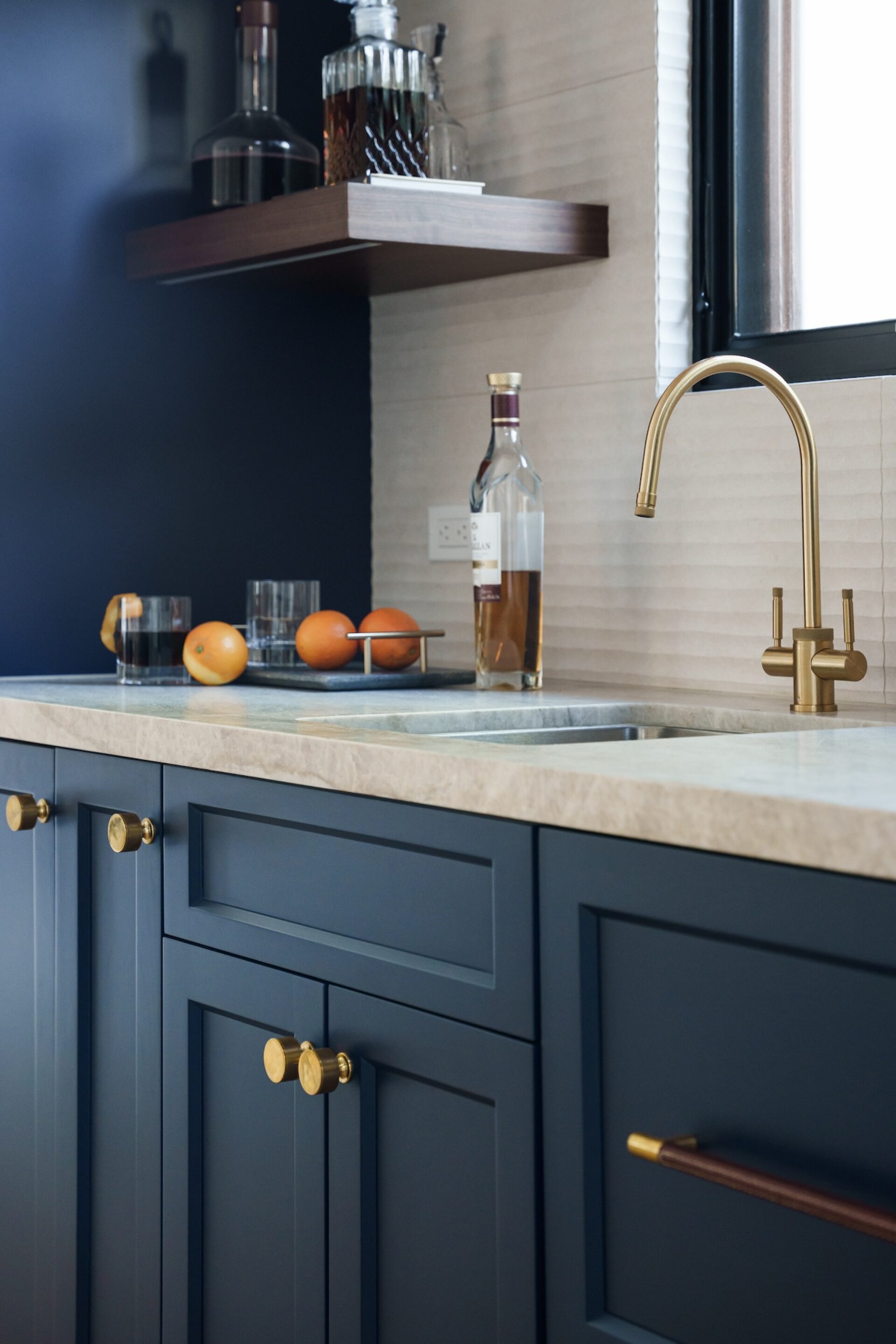 Laura Abrams Design Custom Wet Bar Blue Cabinetry