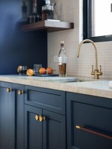 Laura Abrams Design Custom Wet Bar Blue Cabinetry
