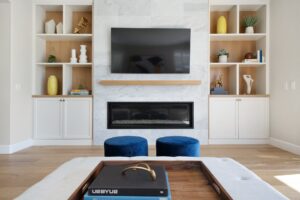 Living Rom With Royal Blue And Yellow Accents