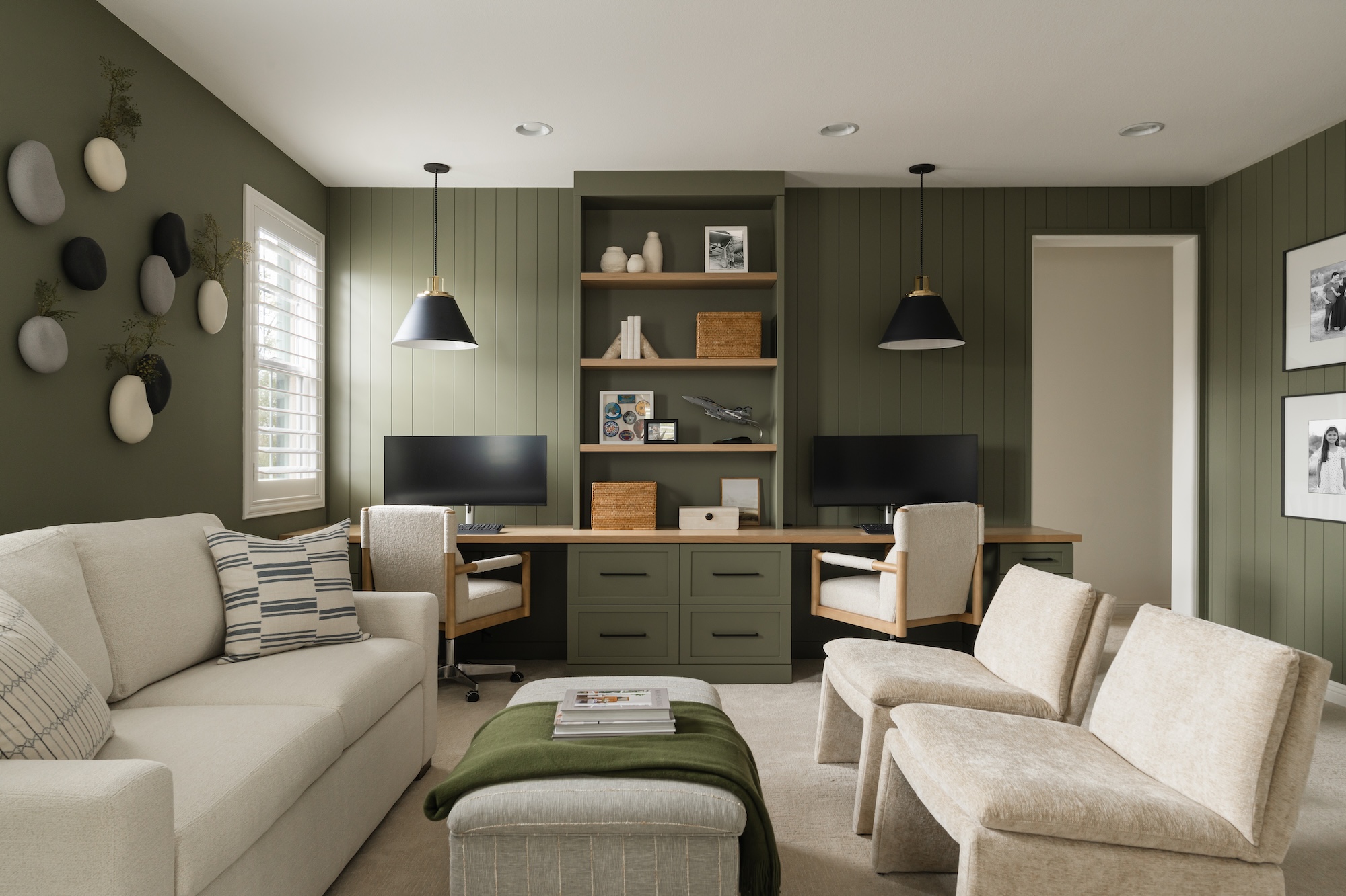 Monochrome Green Built In Shelves