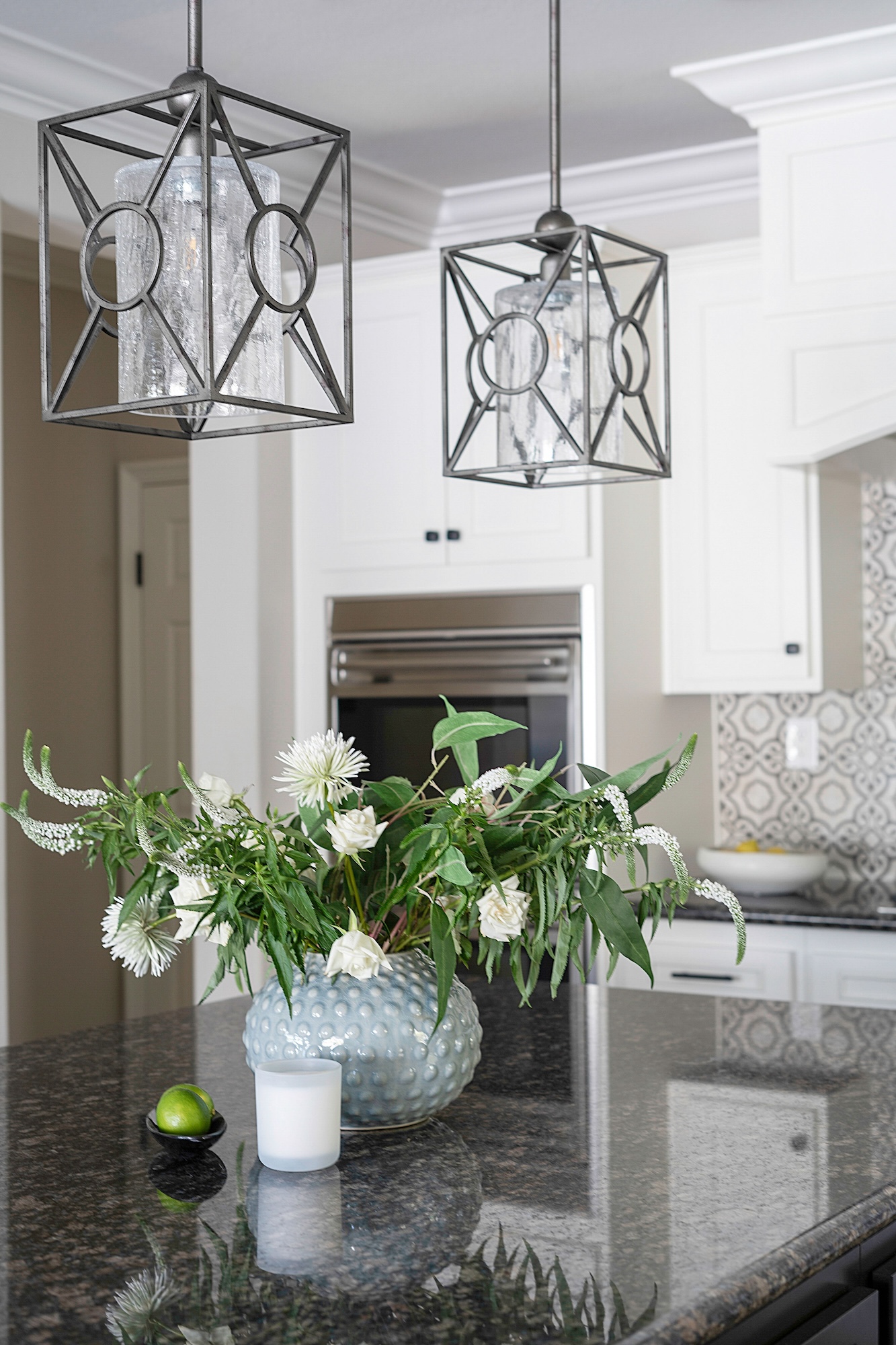 Vase With Flowers On Kitchen Island