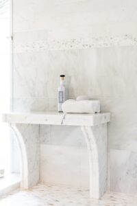 White Marble Shower With Seat