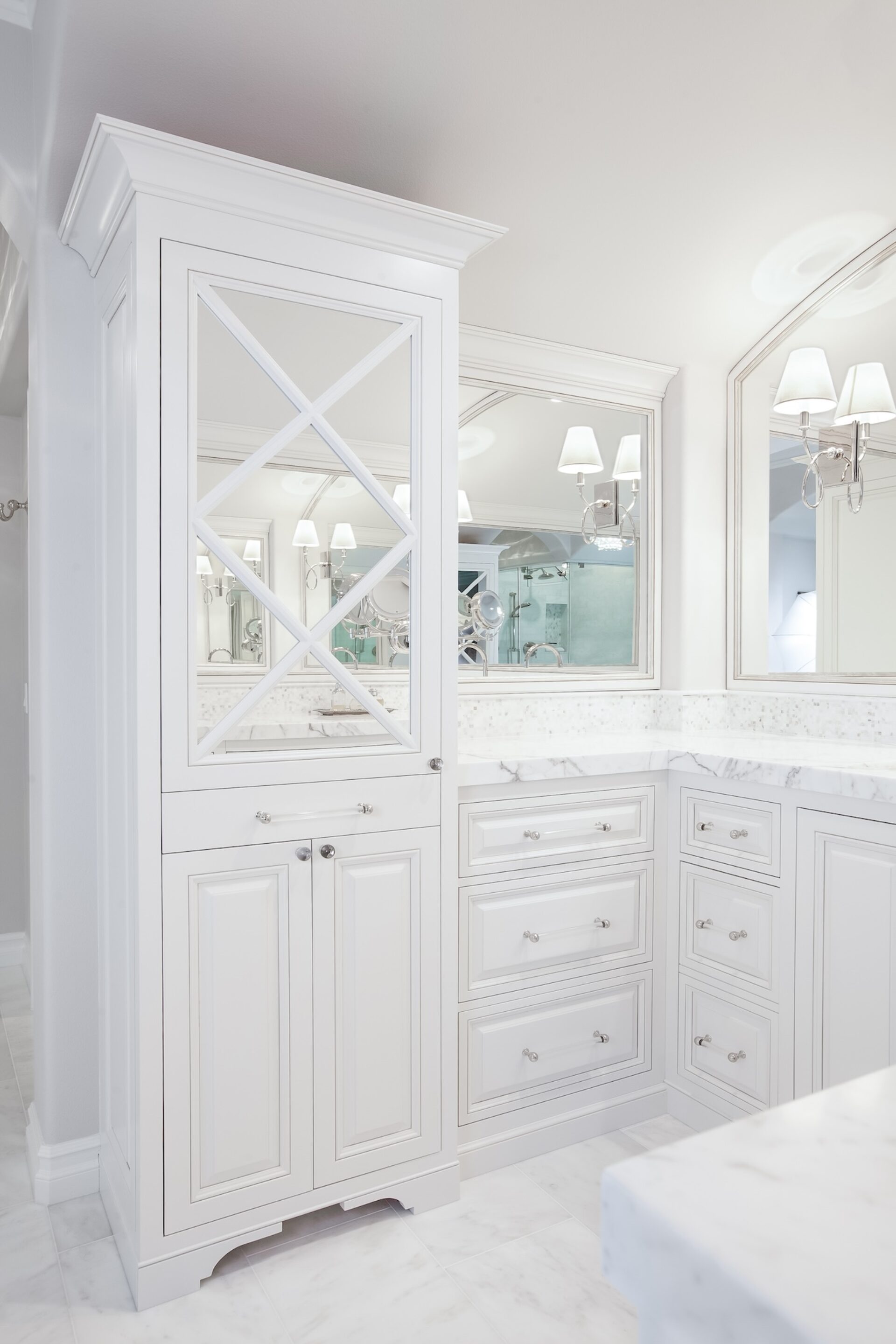 White Primary Bathroom Custom Cabinetry