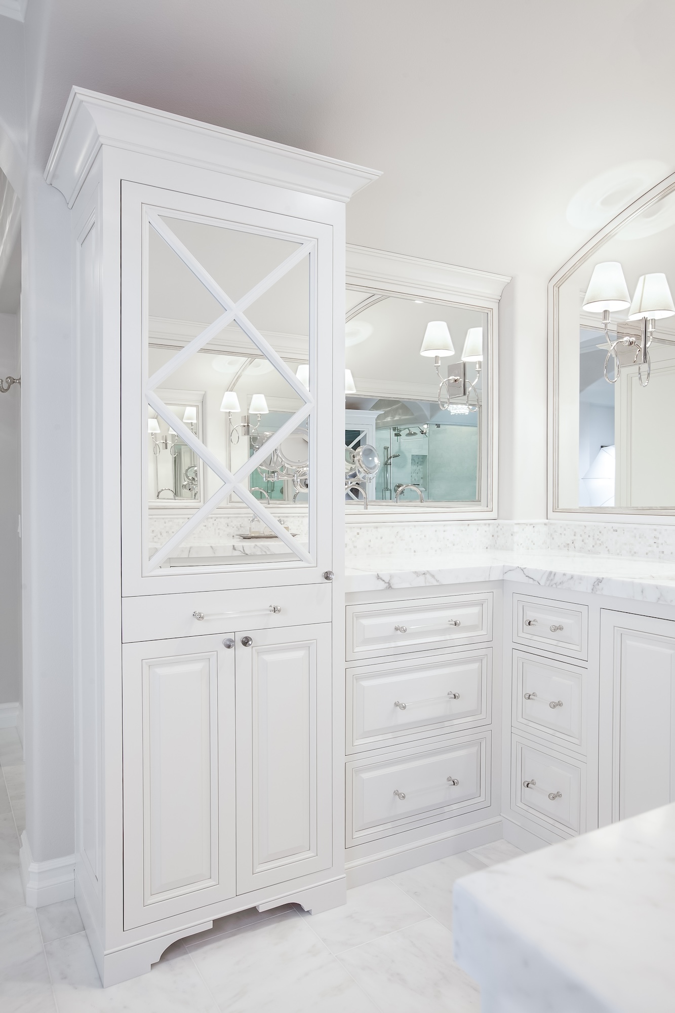 White Primary Bathroom Custom Cabinetry
